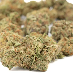 Agent Orange THCa hemp flower greenhouse grown buds with bright green color and frosty trichomes