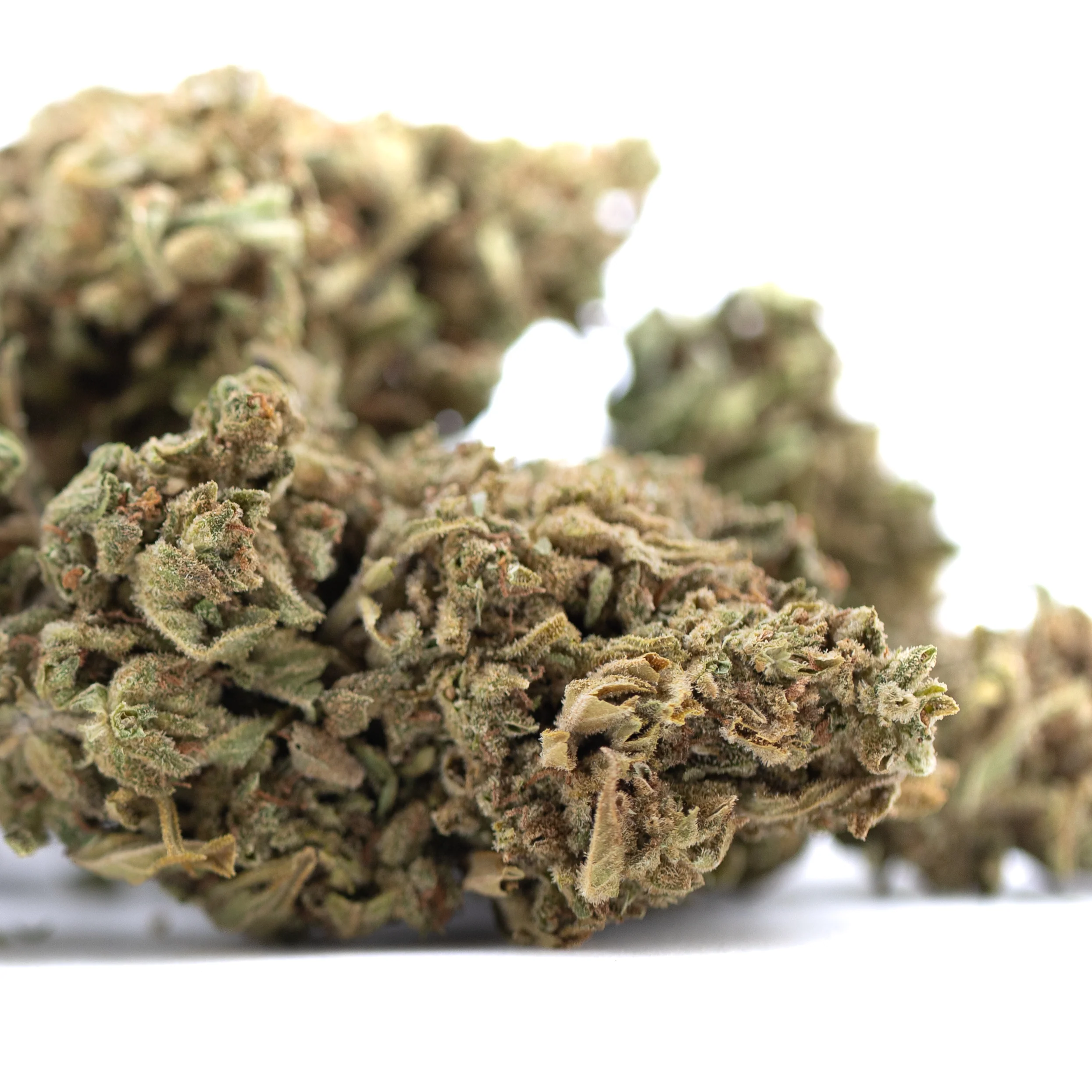 Bubba Kush CBD hemp flower dense frosty buds with orange pistils and rich green color