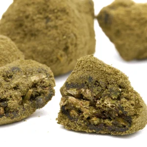 Bubba Kush Delta 8 moon rocks coated in kief with dense resinous hemp flower core