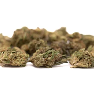 Elektra CBD hemp flower smalls dense resinous buds with frosty trichomes and vibrant green color