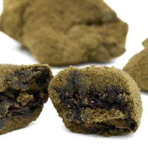 Gorilla Glue CBD moon rocks hemp flower coated with CBD extract and kief with dense resinous texture
