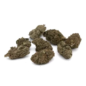 Lemon Cherry Gelato THCa hemp flower greenhouse grown buds with frosty trichomes and purple green tones
