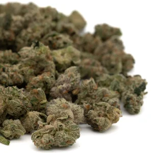 Maverick CBD hemp flower smalls dense frosty buds with vibrant green color and orange pistils