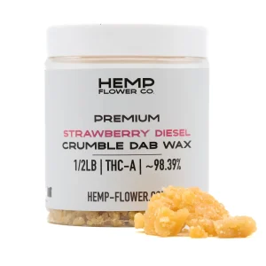 Strawberry Diesel THCA crumble wax hemp concentrate with golden crumbly texture